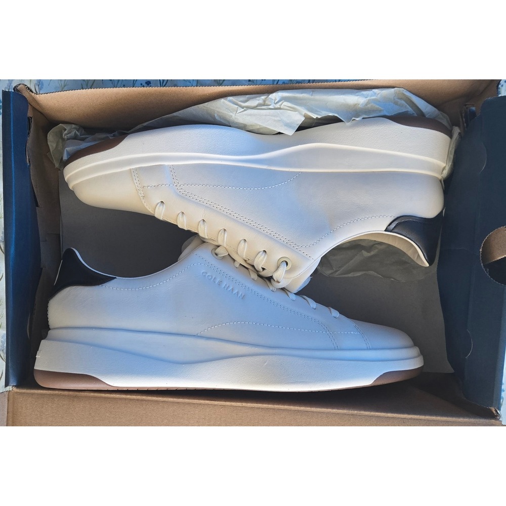 Cole Haan Mens GrandPro Tennis 2.0 Ivory Black Leather Sneakers C42749 Size 9M - Picture 2 of 8